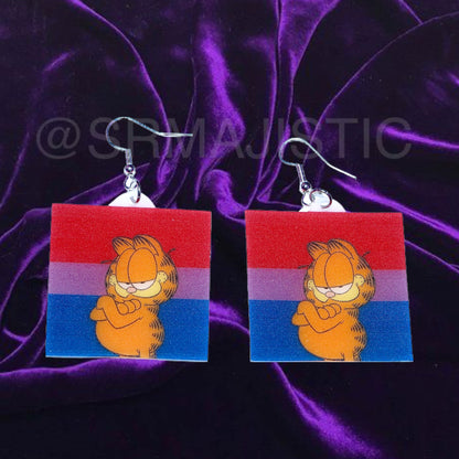 Garfield says Gay Rights cute pride flag detailed Handmade Earrings!