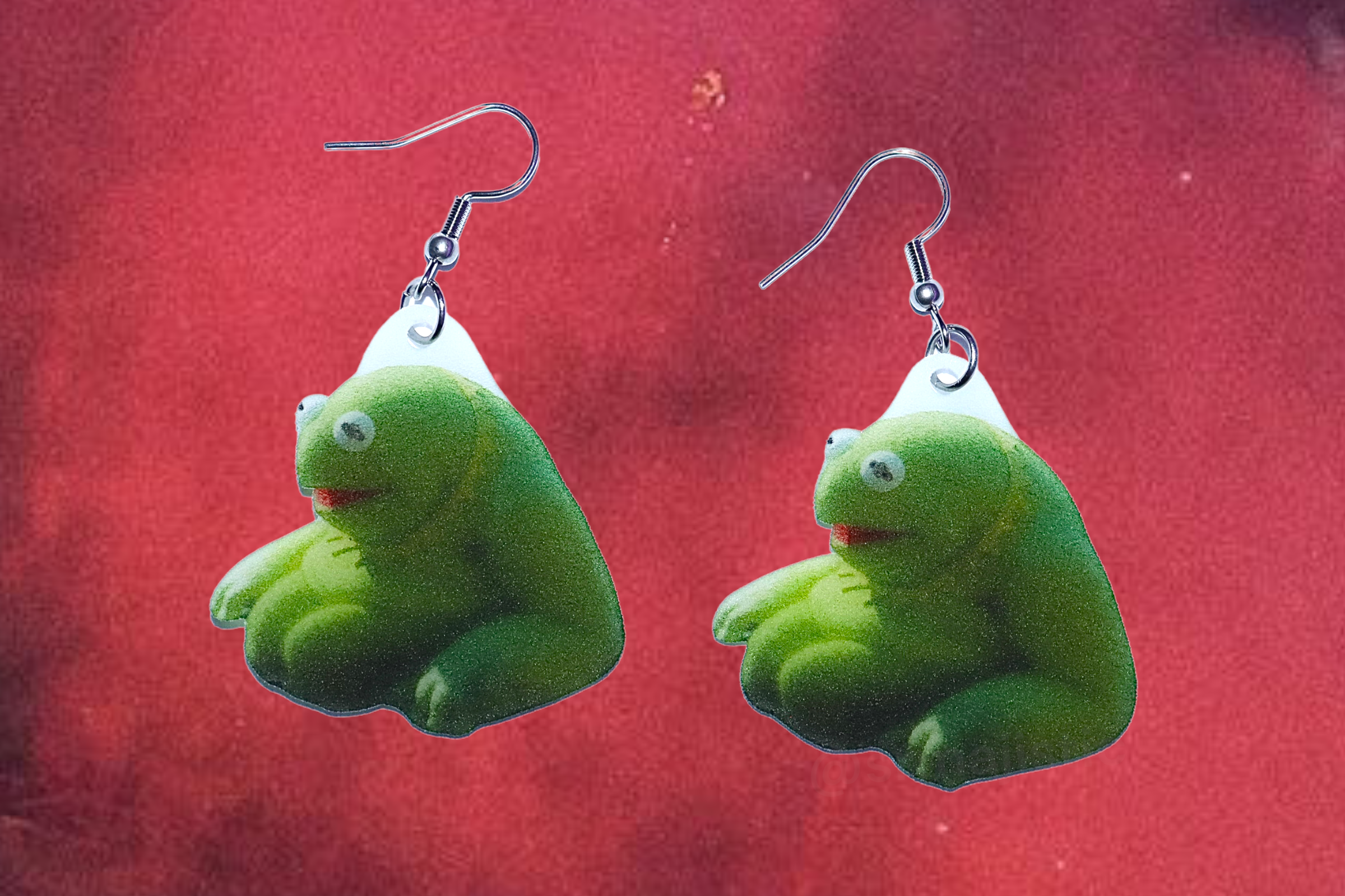 Large Squishy Kermit the Frog Character Handmade Earrings!